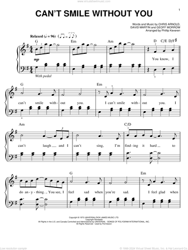 Can't Smile Without You (arr. Phillip Keveren)