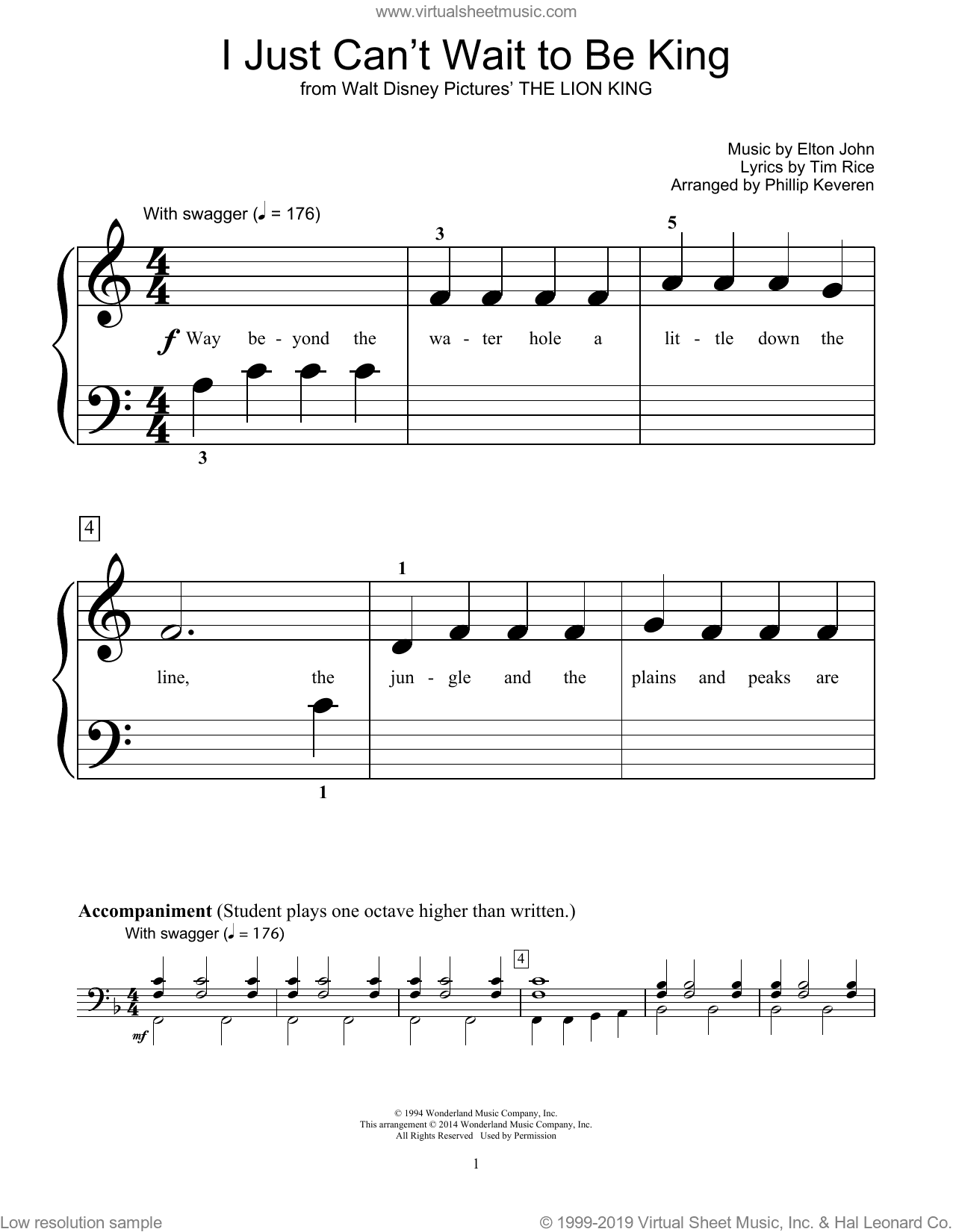 I Just Can't Wait To Be King (from The Lion King) (arr. Phillip Keveren)