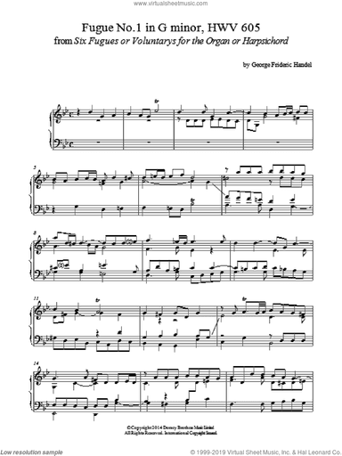 Fugue No.1 In G Minor (From 6 Fugues) HWV 605