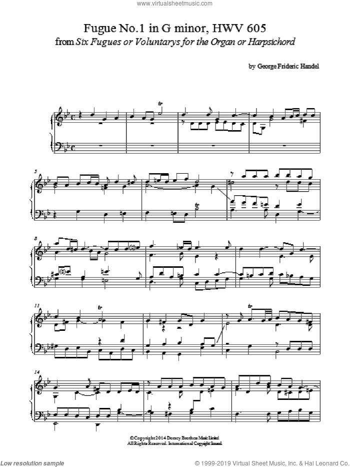 Fugue No.1 In G Minor (From 6 Fugues) HWV 605