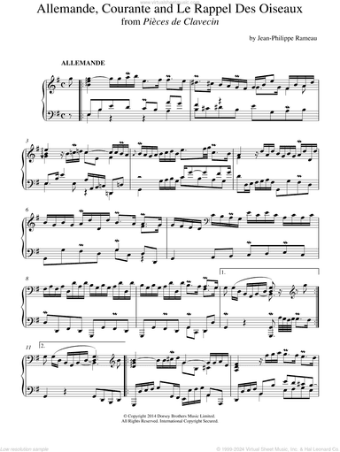 Allemande, Courante and 'Le Rappel Des Oiseaux' From Pieces De Clavecin