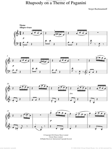 Rhapsody on a Theme of Paganini, (easy)
