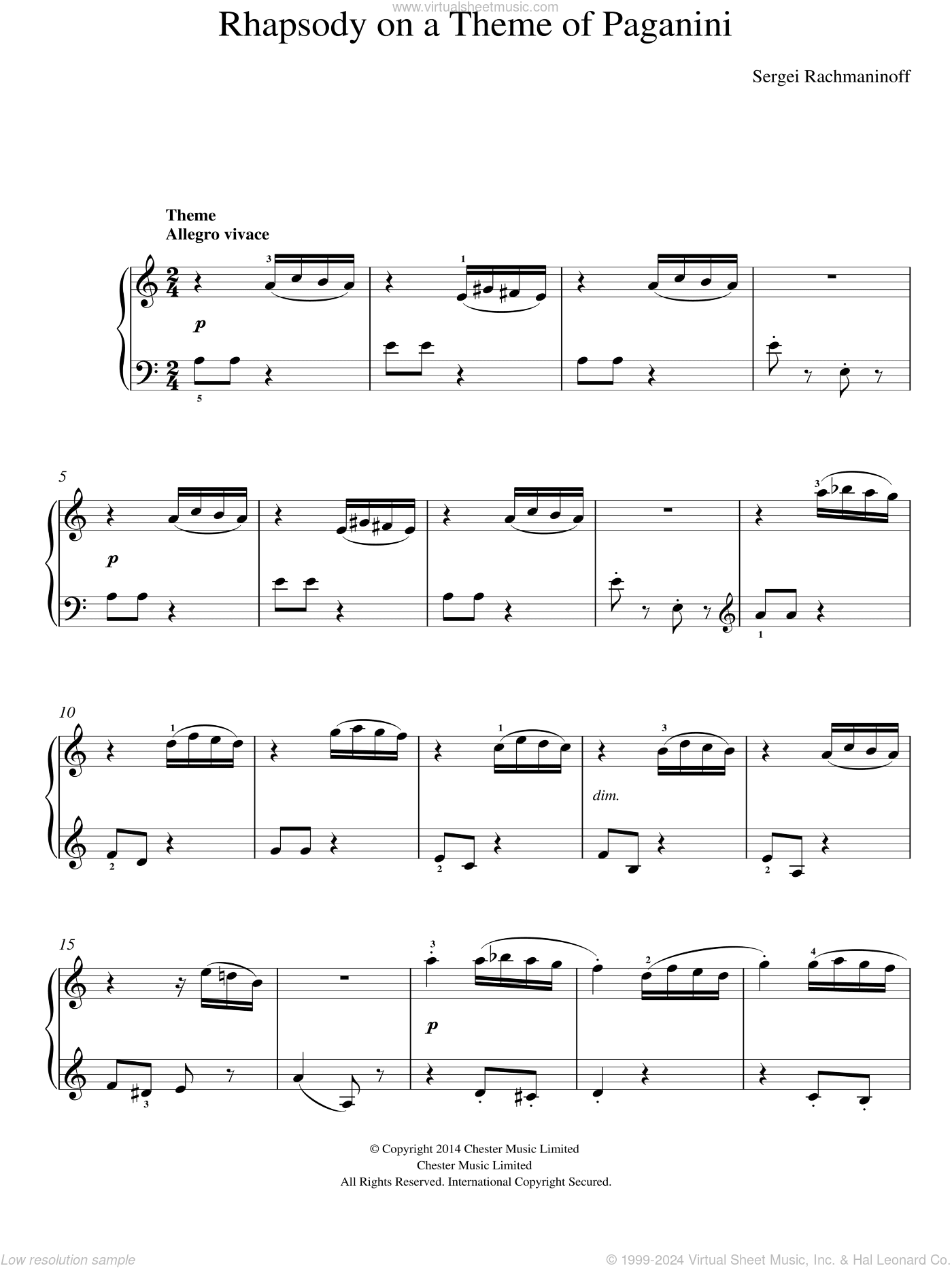 Rhapsody on a Theme of Paganini, (easy)