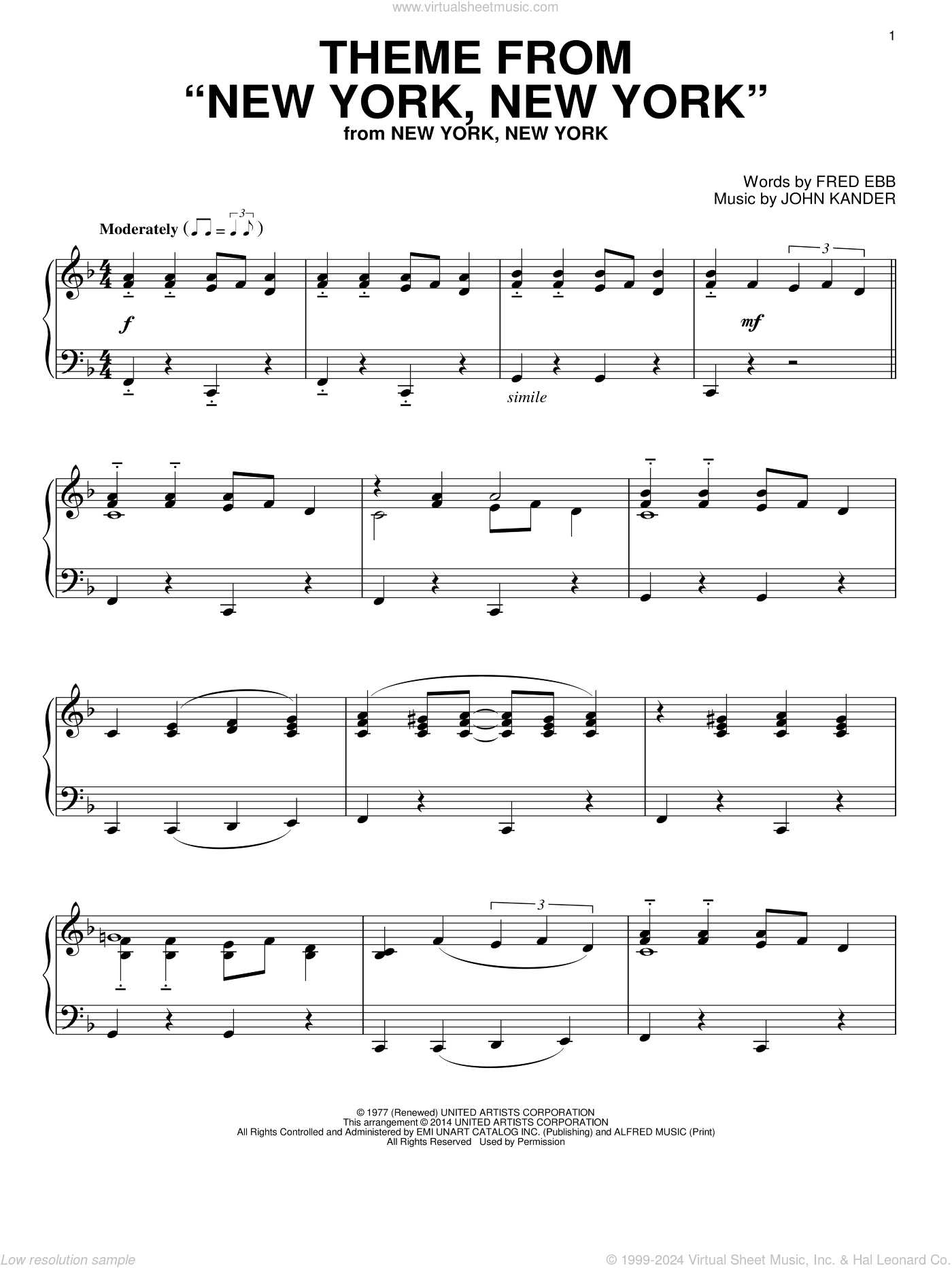 Theme From "New York, New York", (intermediate)