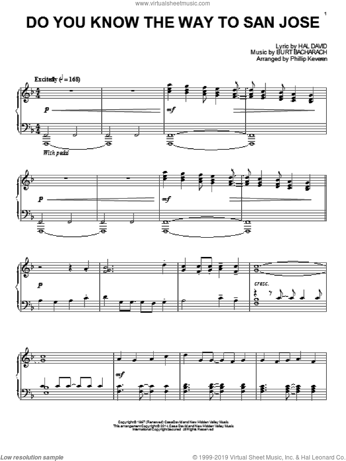 Do You Know The Way To San Jose (arr. Phillip Keveren)