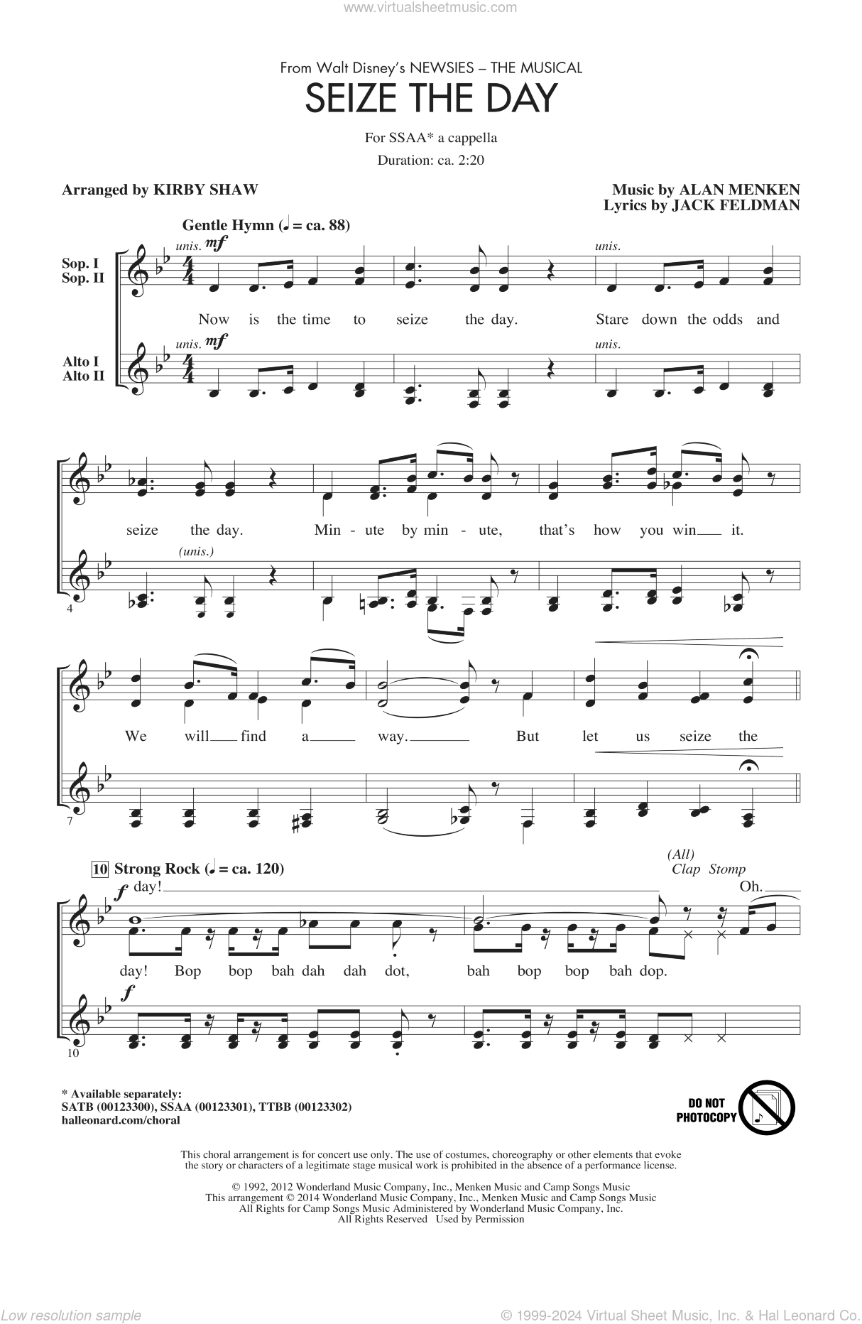 Seize The Day (from Newsies The Musical) (arr. Kirby Shaw)