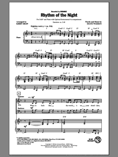 Rhythm Of The Night (arr. Kirby Shaw)