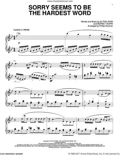 Sorry Seems To Be The Hardest Word [Classical version] (arr. Phillip Keveren)
