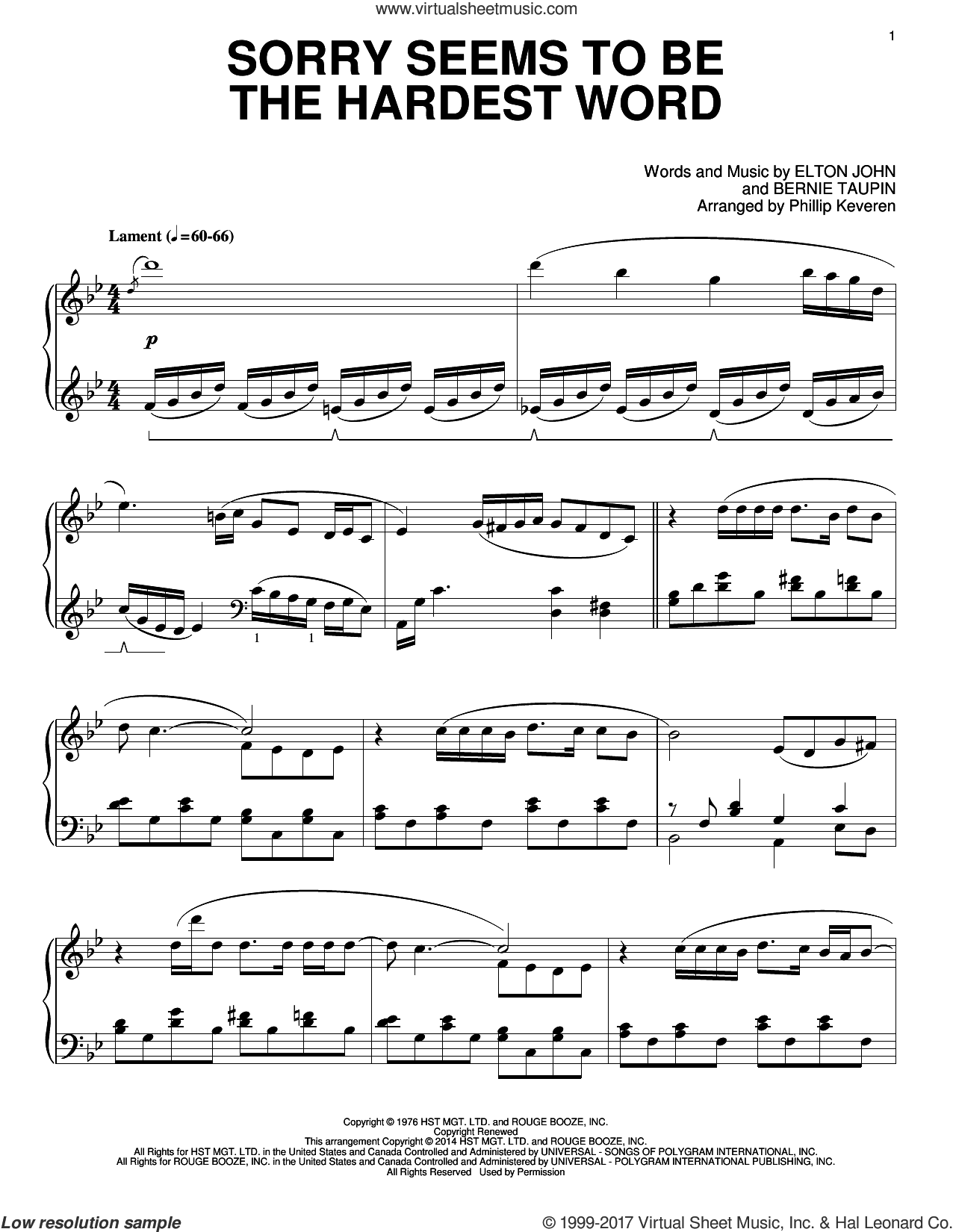 Sorry Seems To Be The Hardest Word [Classical version] (arr. Phillip Keveren)
