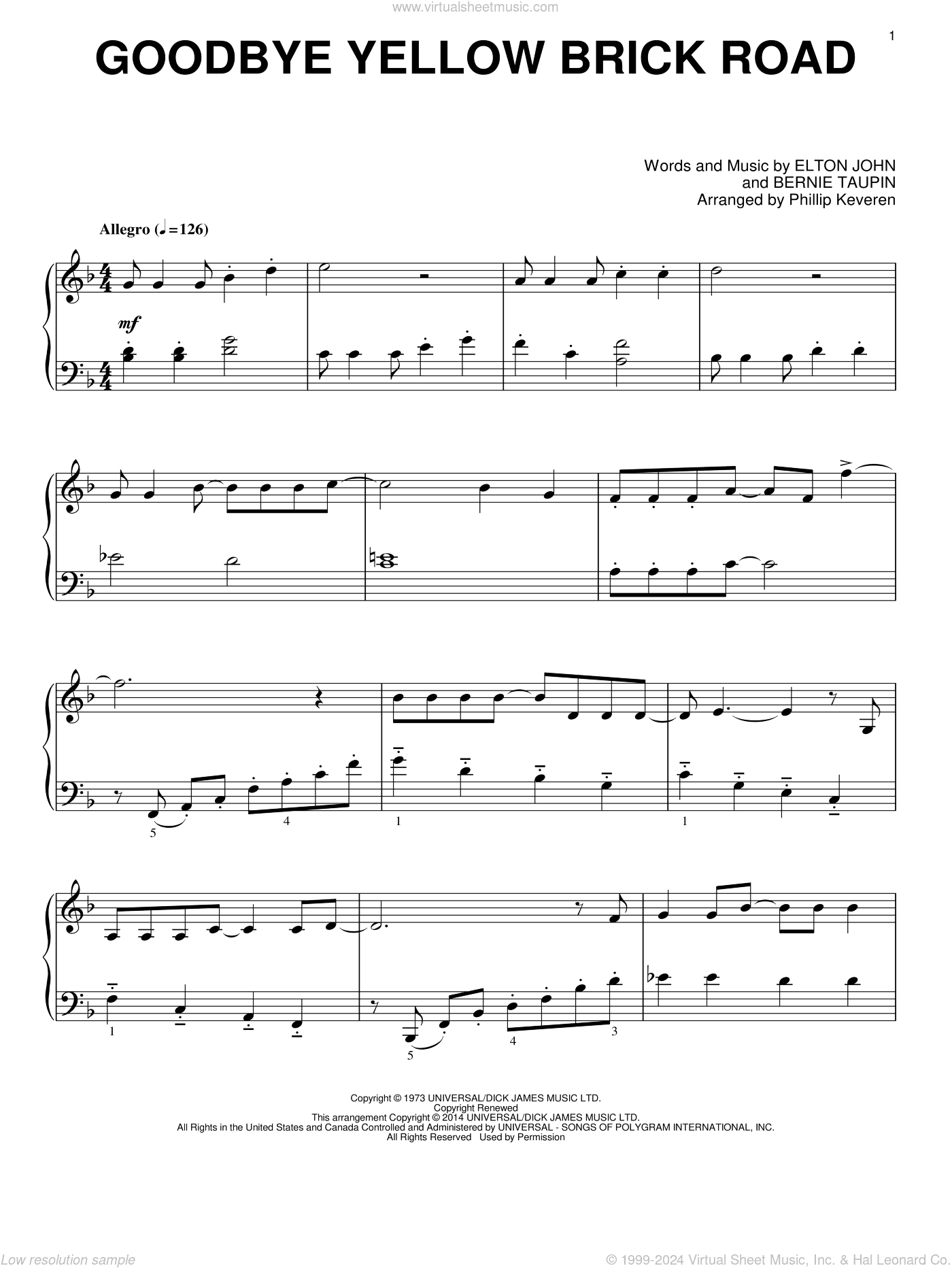 Goodbye Yellow Brick Road [Classical version] (arr. Phillip Keveren)
