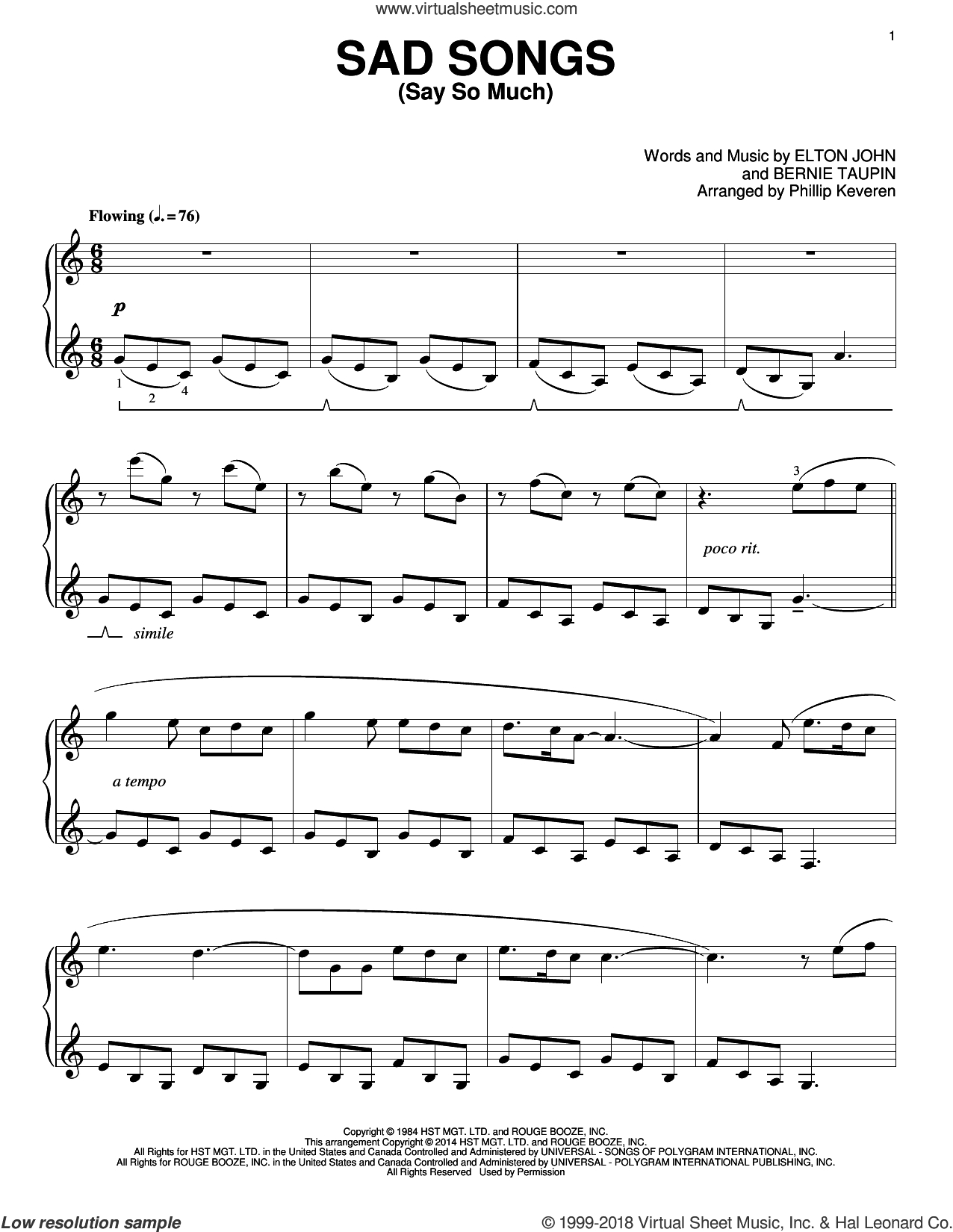Sad Songs (Say So Much) [Classical version] (arr. Phillip Keveren)
