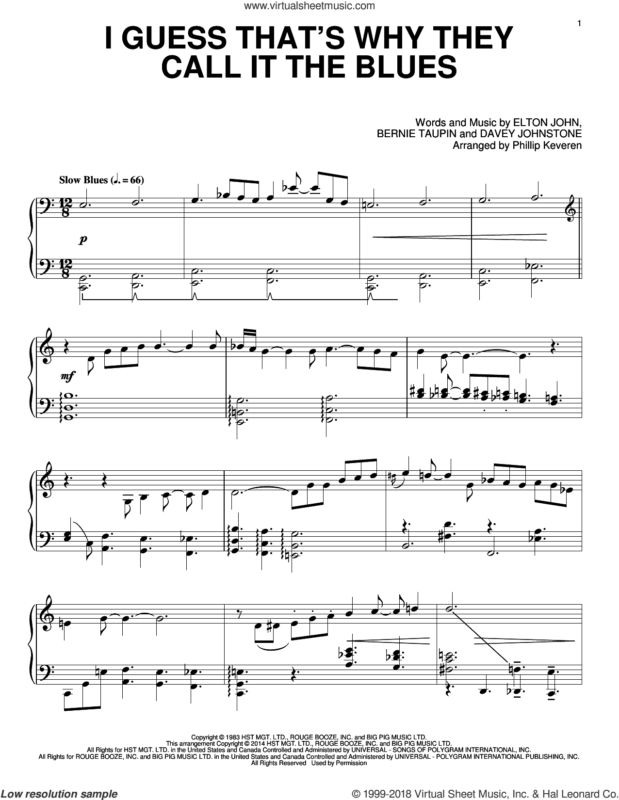 I Guess That's Why They Call It The Blues [Classical version] (arr. Phillip Keveren)