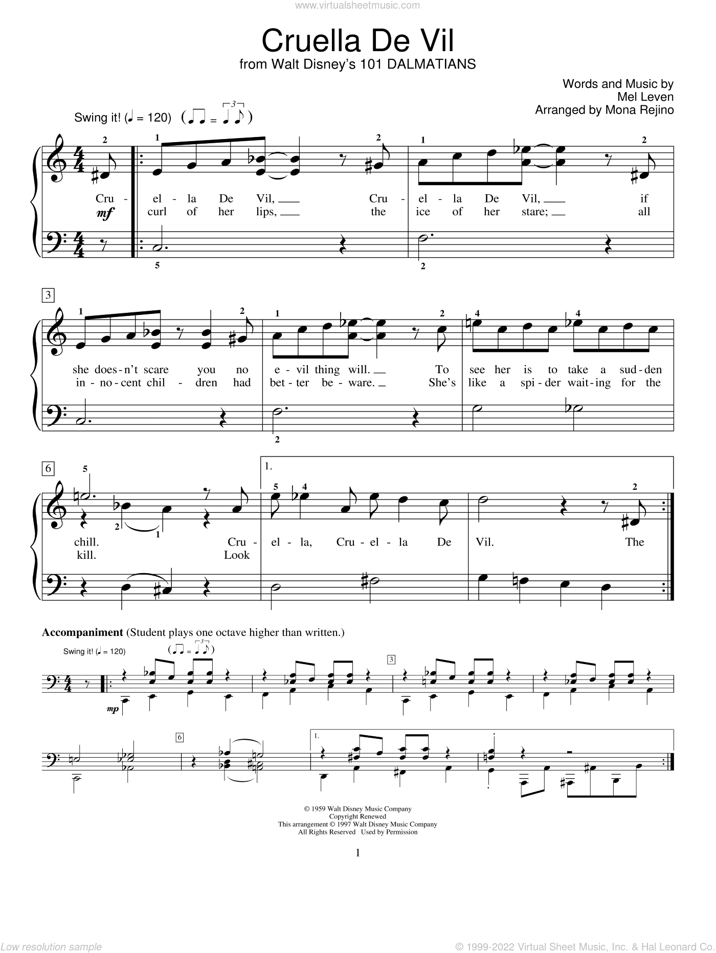 Cruella De Vil (from 101 Dalmations) (arr. Mona Rejino)