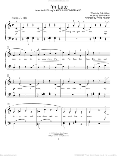 I'm Late (from Alice In Wonderland) (arr. Phillip Keveren)