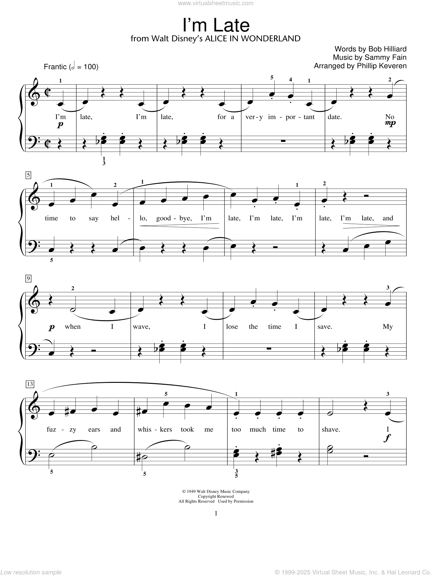 I'm Late (from Alice In Wonderland) (arr. Phillip Keveren)
