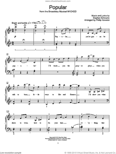 Popular (from Wicked) (arr. Phillip Keveren)