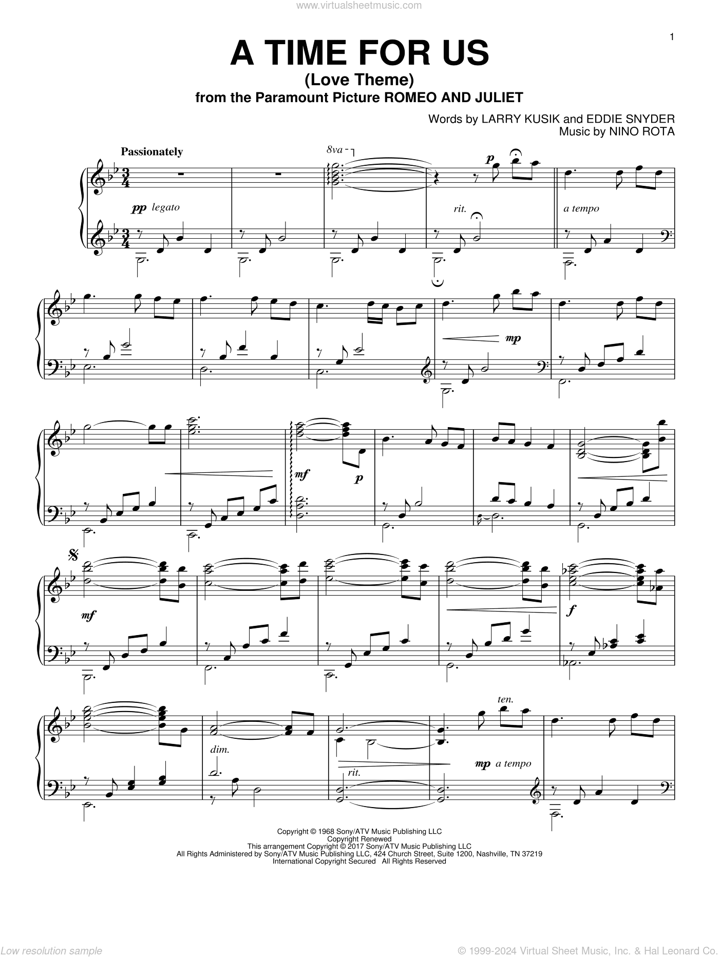 A Time For Us (Love Theme), (intermediate)