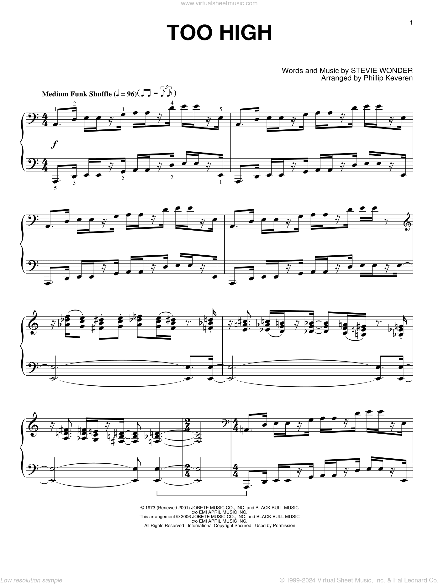 Too High (arr. Phillip Keveren)
