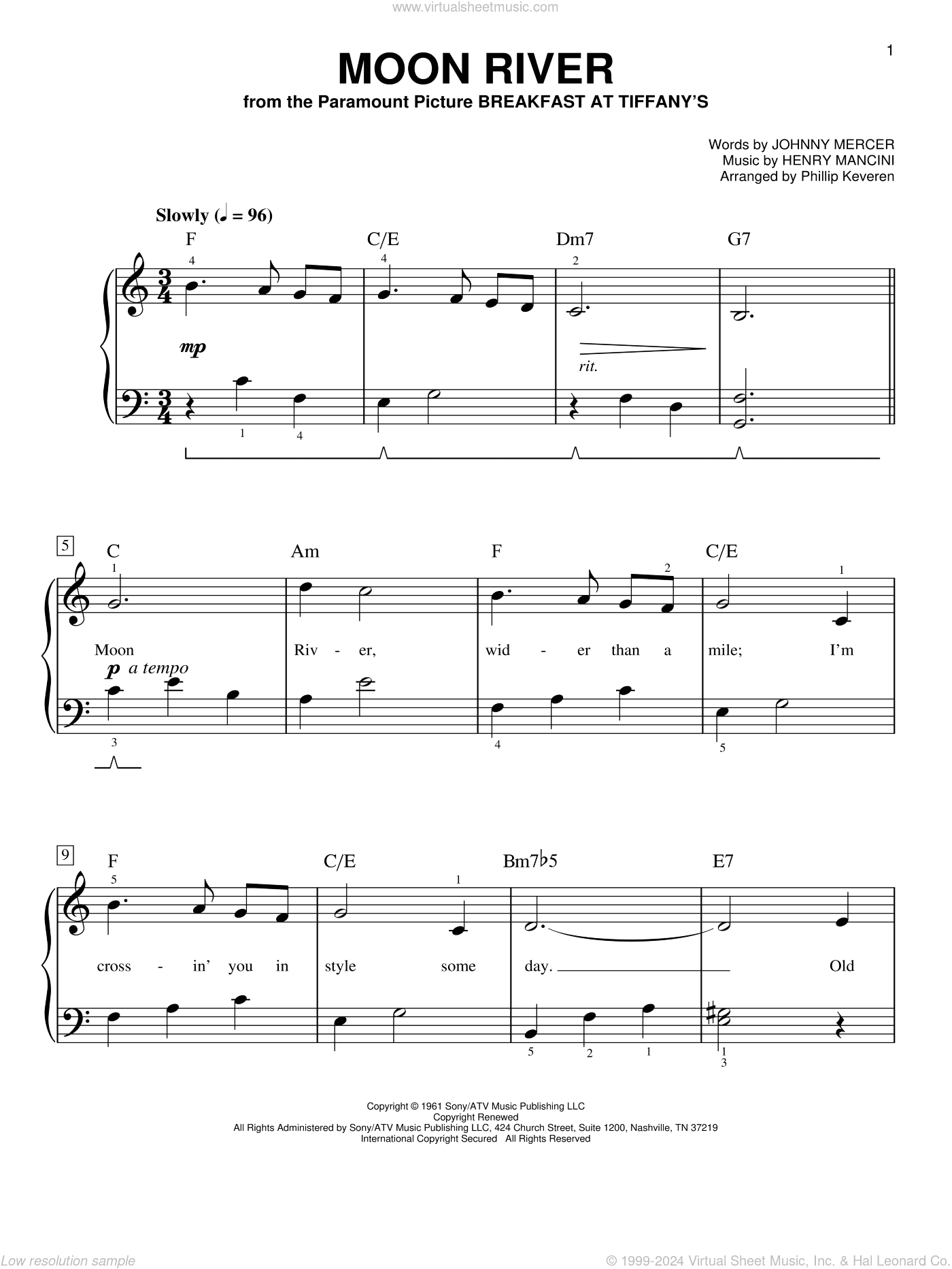 Moon River (arr. Phillip Keveren), (easy) (arr. Phillip Keveren)