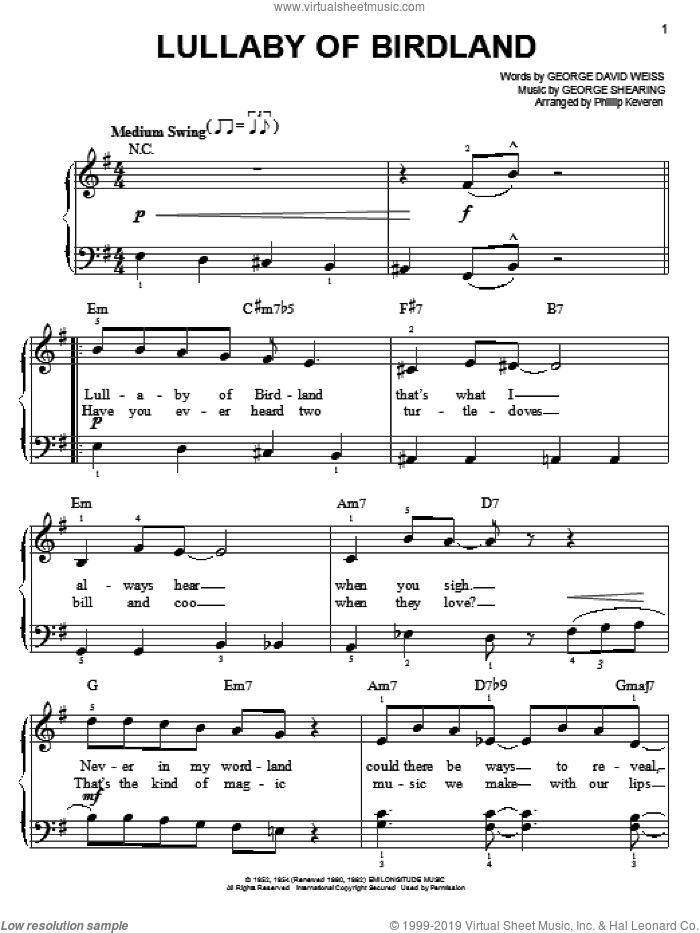 Lullaby Of Birdland (arr. Phillip Keveren)