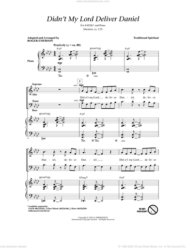 Didn't My Lord Deliver Daniel (arr. Roger Emerson)