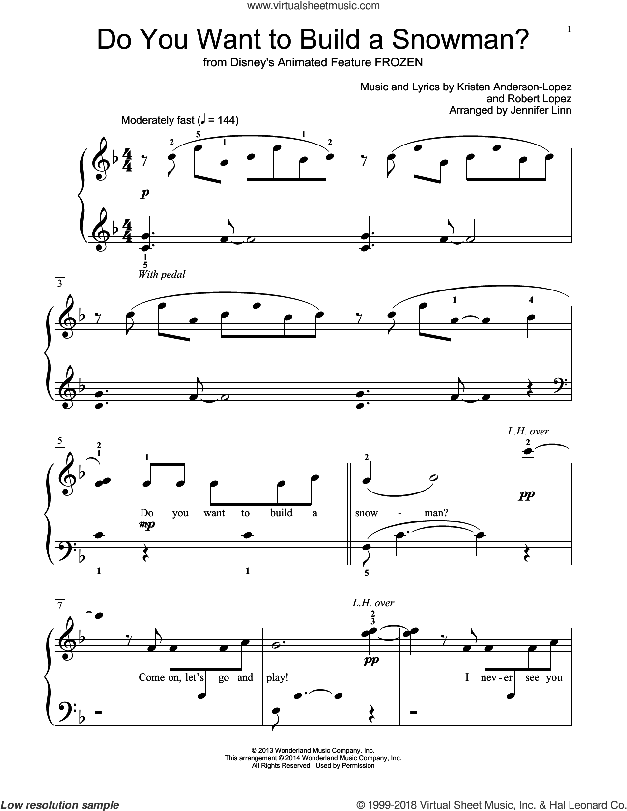 Do You Want To Build A Snowman? (from Frozen) (arr. Jennifer Linn)