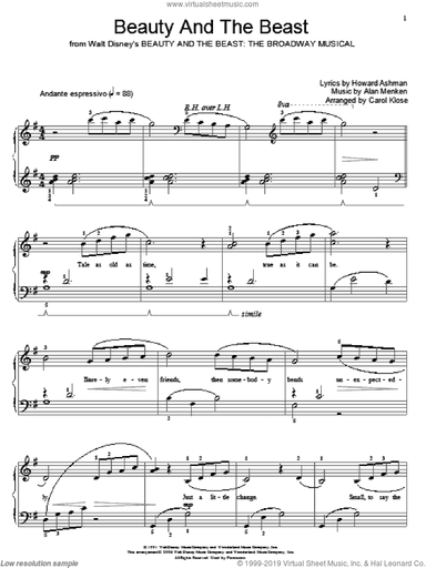 Beauty And The Beast (from Beauty and the Beast: The Broadway Musical) (arr. Carol Klose)