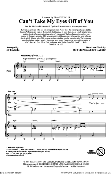 Can't Take My Eyes Off Of You (from Jersey Boys) (arr. Ed Lojeski)