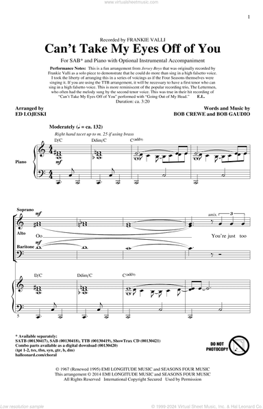 Can't Take My Eyes Off Of You (from Jersey Boys) (arr. Ed Lojeski)