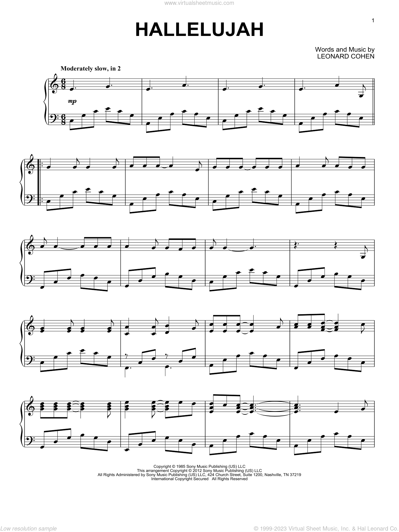 Hallelujah, (intermediate)
