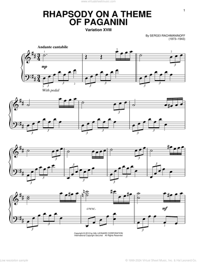 Rhapsody On A Theme Of Paganini, Variation XVIII