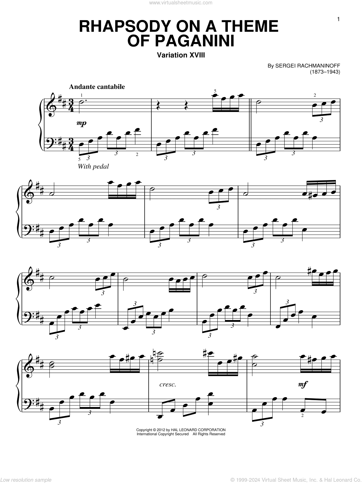 Rhapsody On A Theme Of Paganini, Variation XVIII