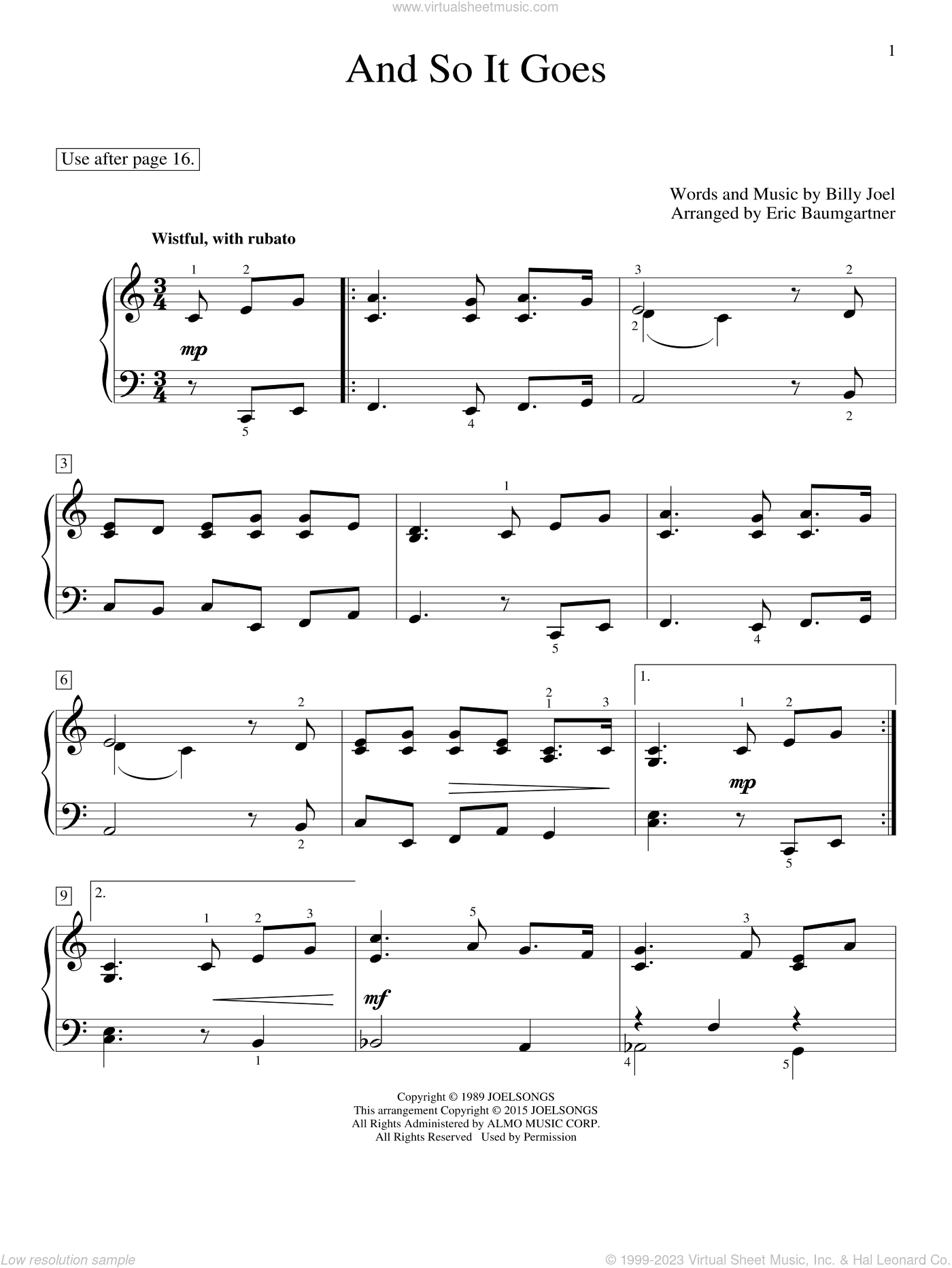 And So It Goes (arr. Eric Baumgartner)
