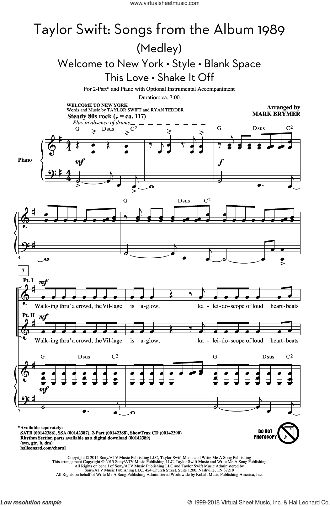 Taylor Swift: Songs from the Album 1989 (Medley) (arr. Mark Brymer)