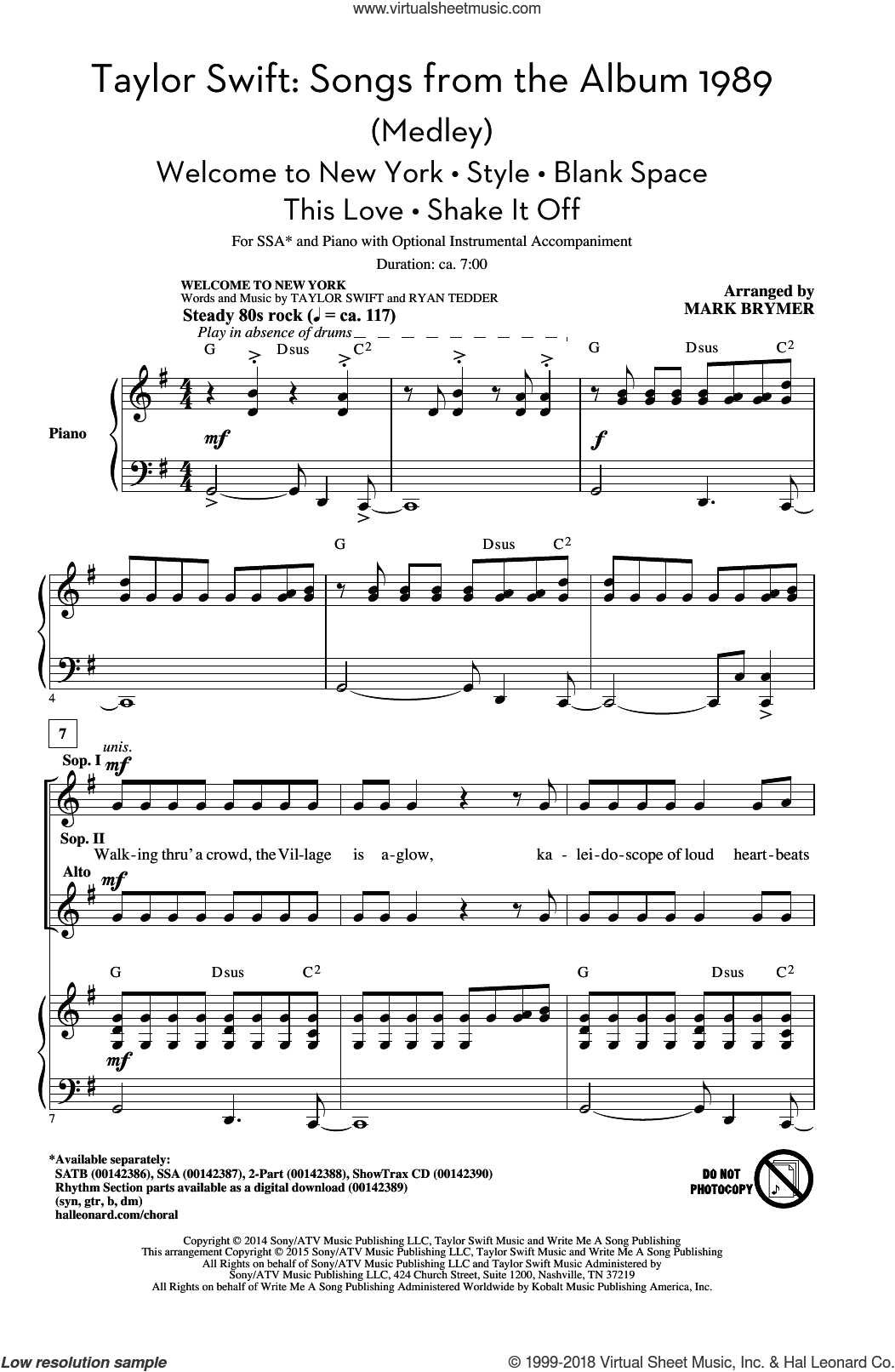 Taylor Swift: Songs from the Album 1989 (Medley) (arr. Mark Brymer)