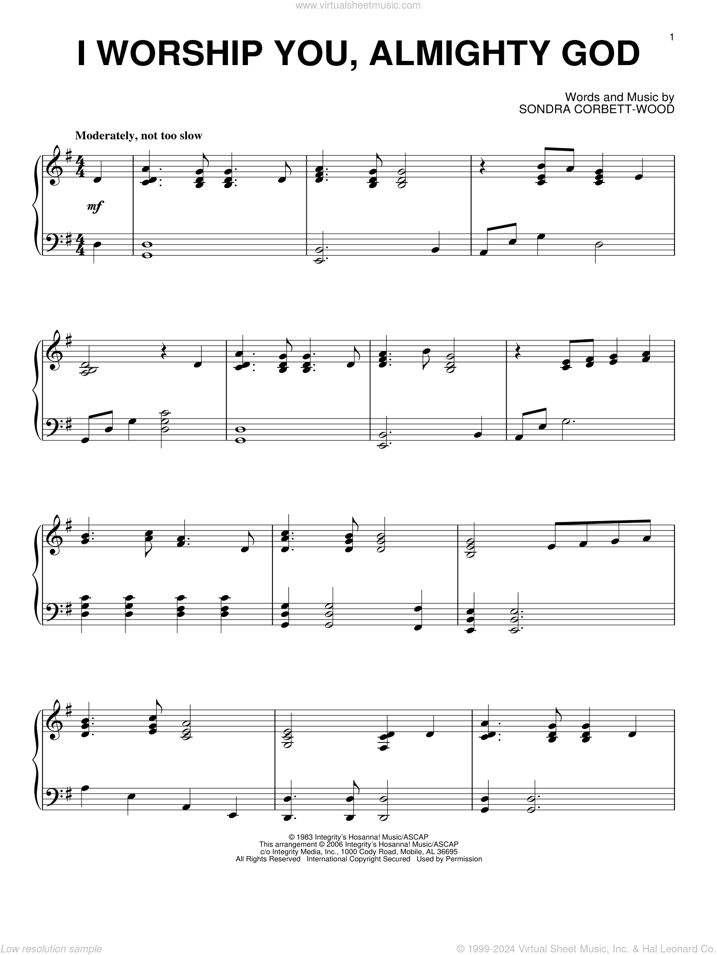I Worship You, Almighty God, (intermediate)