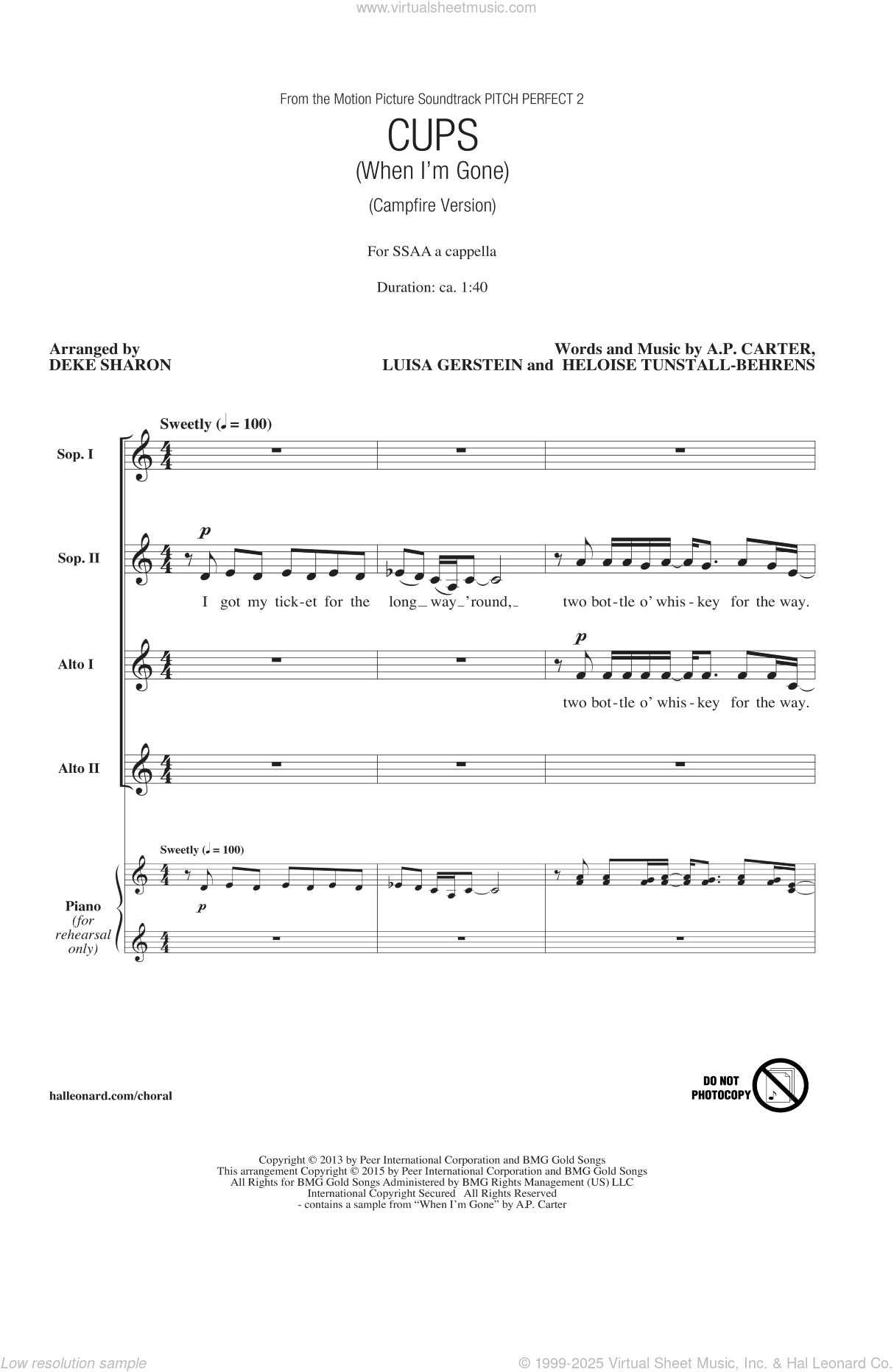 Cups (When I'm Gone) (Campfire Version) (from Pitch Perfect 2) (arr. Deke Sharon)