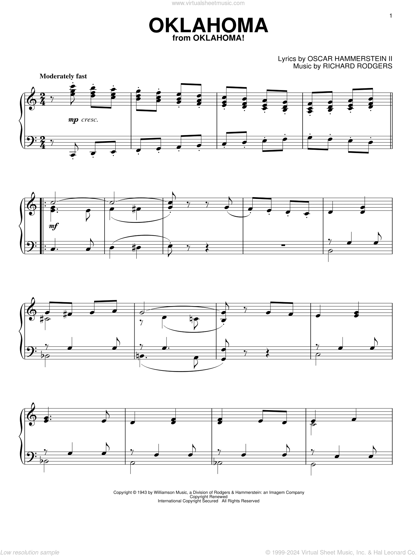 Oklahoma (from Oklahoma!), (intermediate)