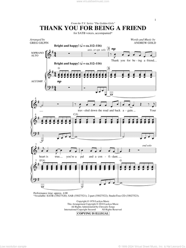 Thank You For Being A Friend (Theme from The Golden Girls) (arr. Greg Gilpin)