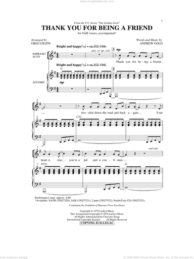 Thank You For Being A Friend (Theme from The Golden Girls) (arr. Greg Gilpin)
