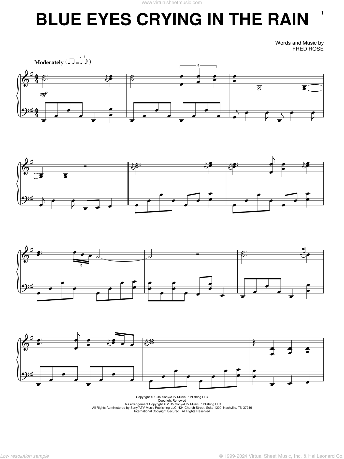 Blue Eyes Crying In The Rain, (intermediate)