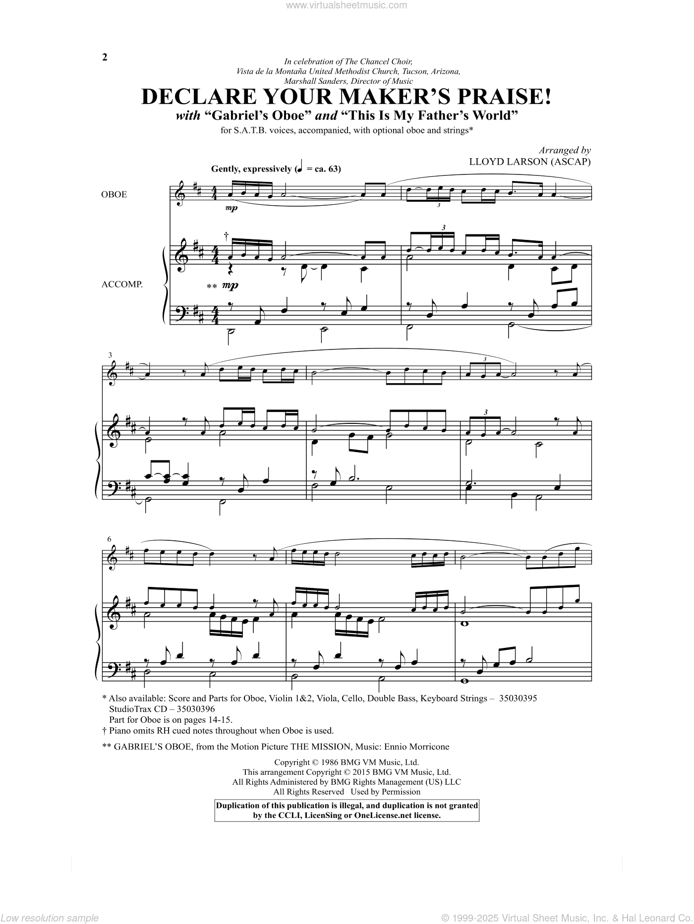 Declare Your Maker's Praise! (with "Gabriel's Oboe" and "This Is My Father's World")