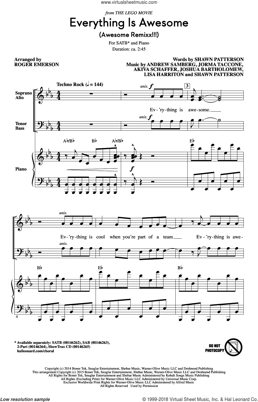 Everything Is Awesome (from The Lego Movie) (arr. Roger Emerson)