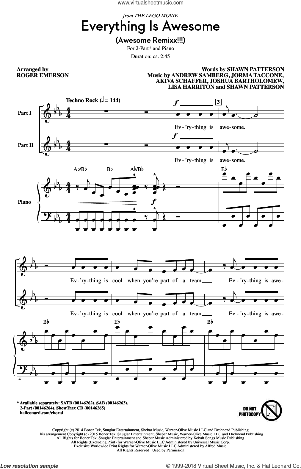 Everything Is Awesome (from The Lego Movie) (arr. Roger Emerson)