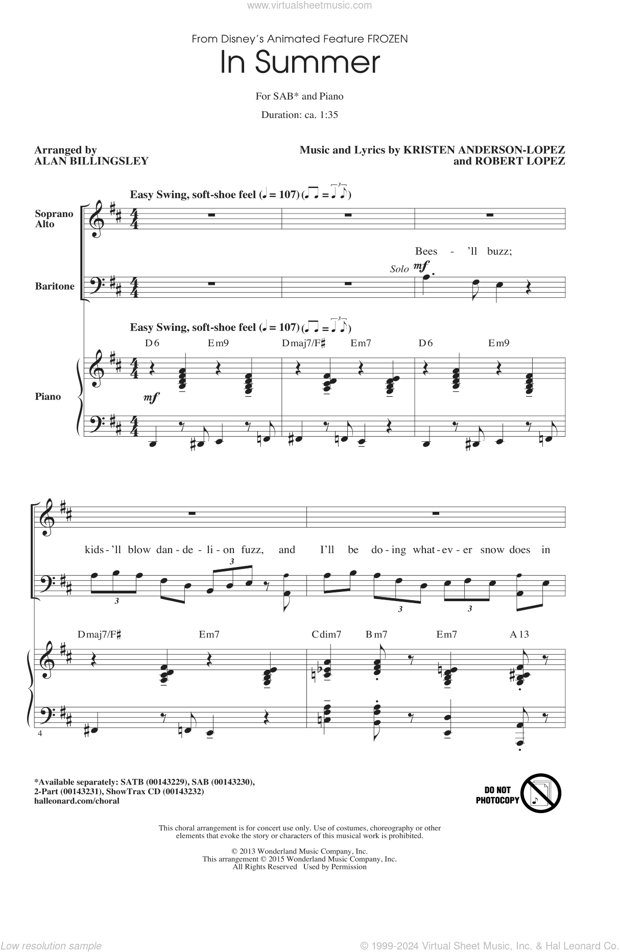 In Summer (from Frozen) (arr. Alan Billingsley)
