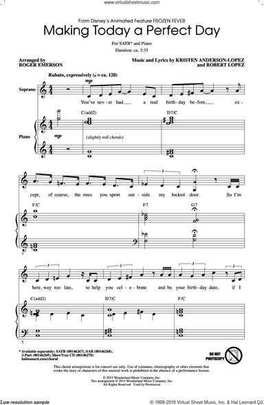 Making Today A Perfect Day (from Frozen Fever) (arr. Roger Emerson)