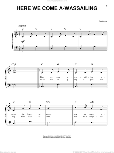 Here We Come A-Wassailing, (beginner)