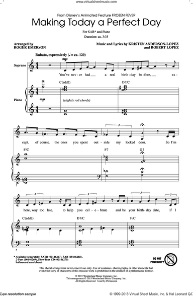 Making Today A Perfect Day (from Frozen Fever) (arr. Roger Emerson)