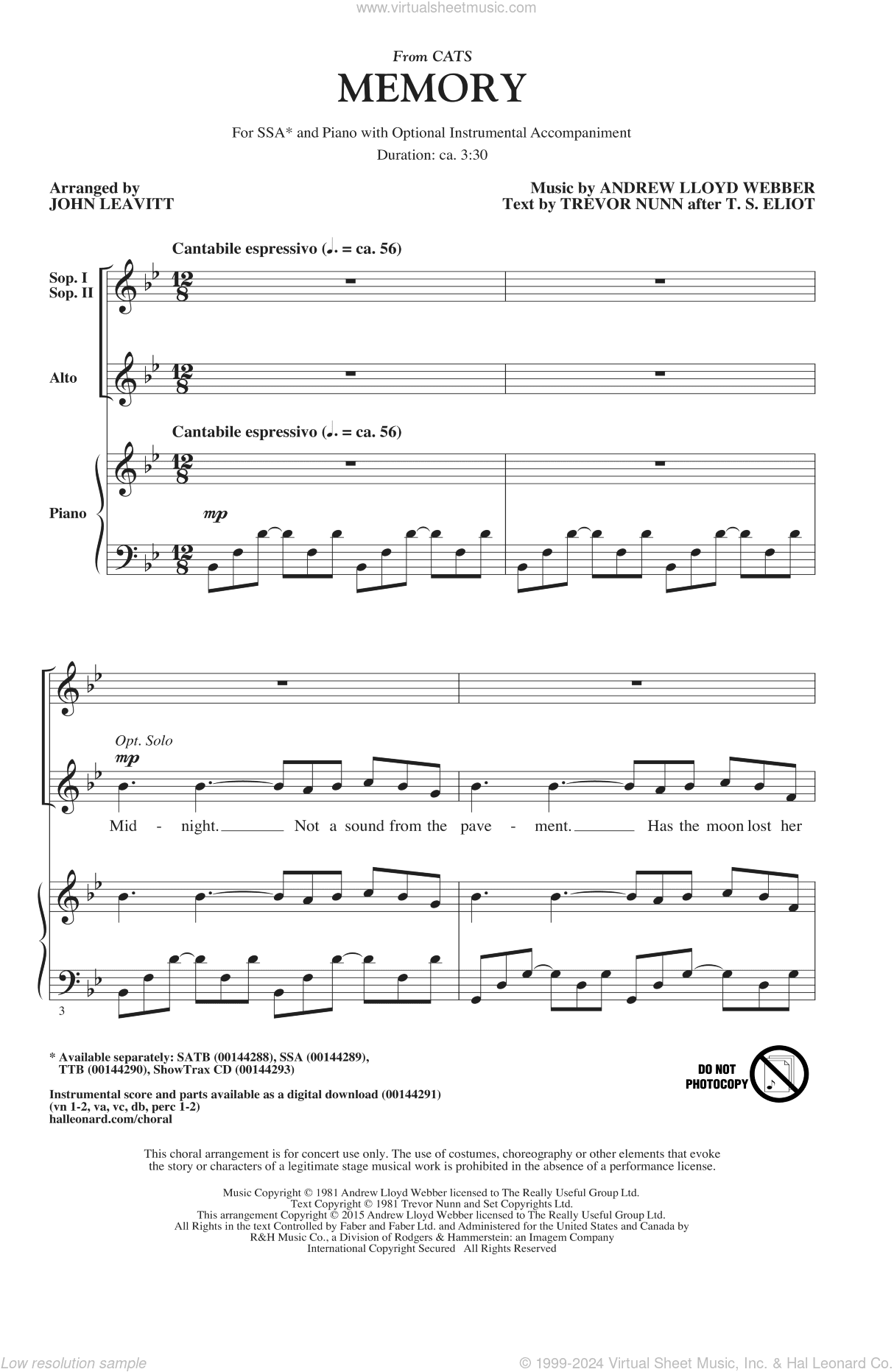 Memory (from Cats) (arr. John Leavitt)