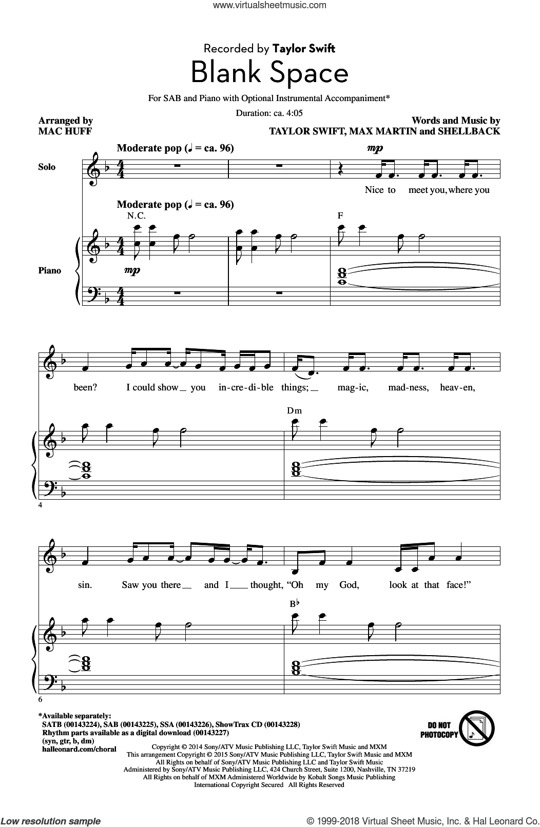 Blank Space (arr. Mac Huff)